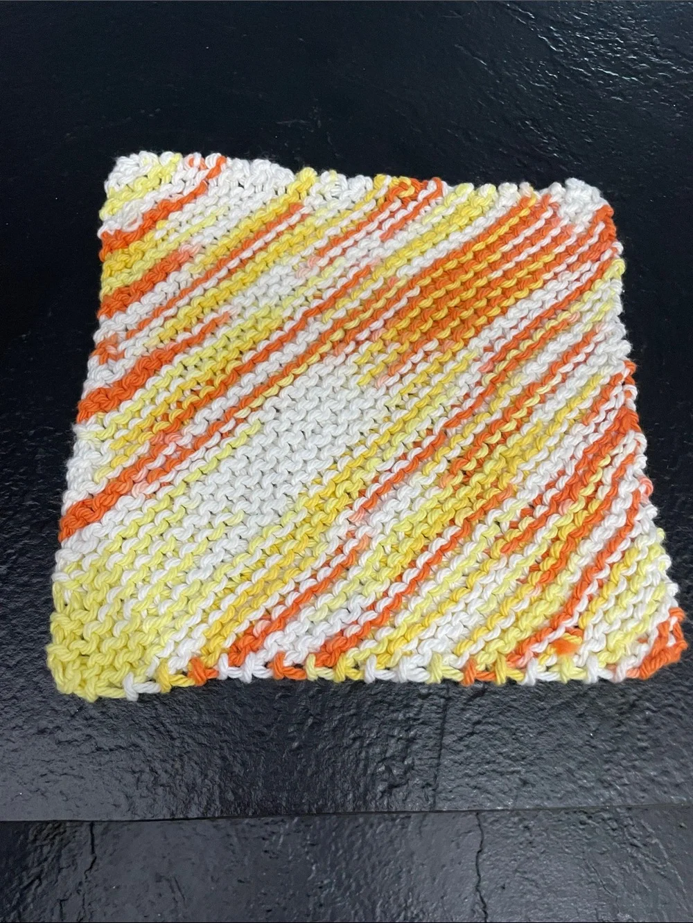 Handmade Knit Dishcloth Set - Green, Neutral, Yellow-Orange approx. 7x7